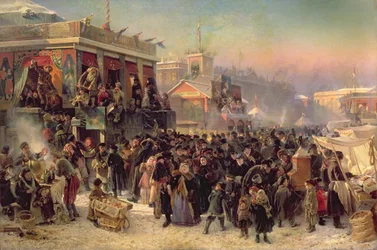 Cabines justos na Praça do Almirantado, São Petersburgo, 1869